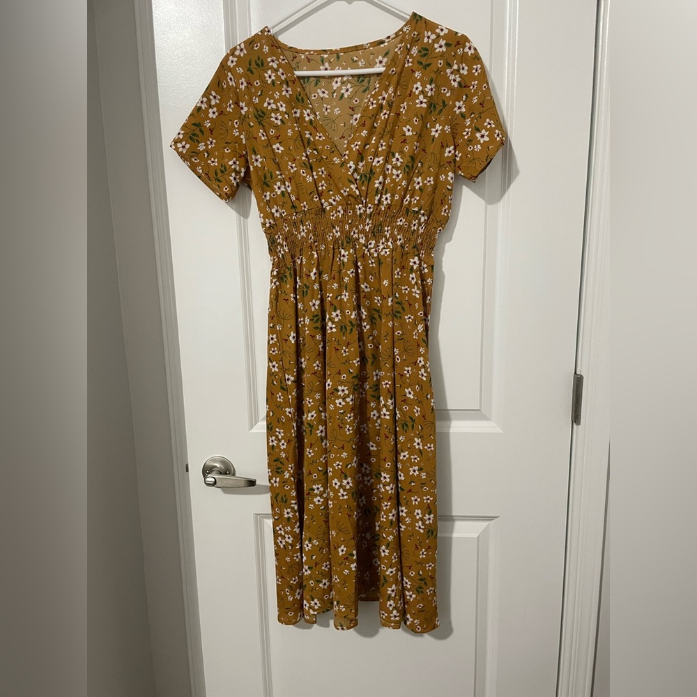 Mustard yellow floral dress